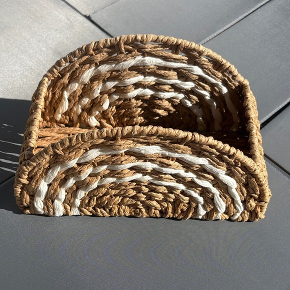 Other - Napkin Holder  Woven Wicker material  tan with white accents